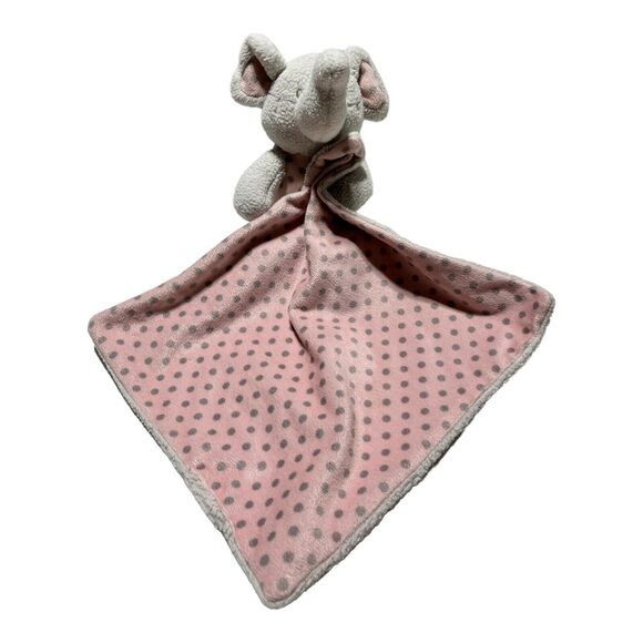 STEPHAN BABY Elephant Lovey SECURITY BLANKET Pink Grey White Polka Dots - Picture 1 of 6
